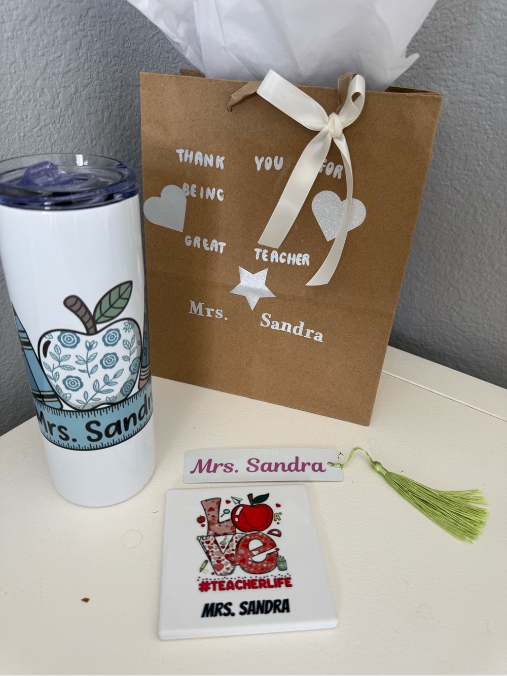 Personalized Teacher Gift Set - White & Brown Teacher Appreciation Bundle